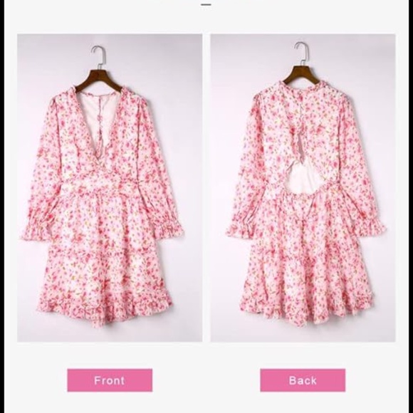 Women's Floral Deep V Neck Ruffle Flowing Short Dress - Picture 4 of 10